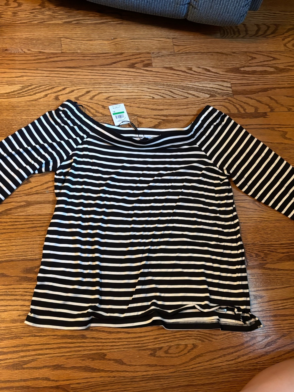 NWT Calvin Klein Black White Stripe Tie Sleeve Top L